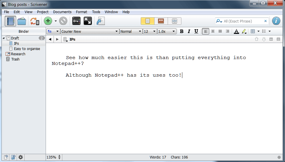 Scrivener snapshot